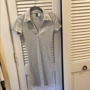 Gray Ribbed Collared Dress